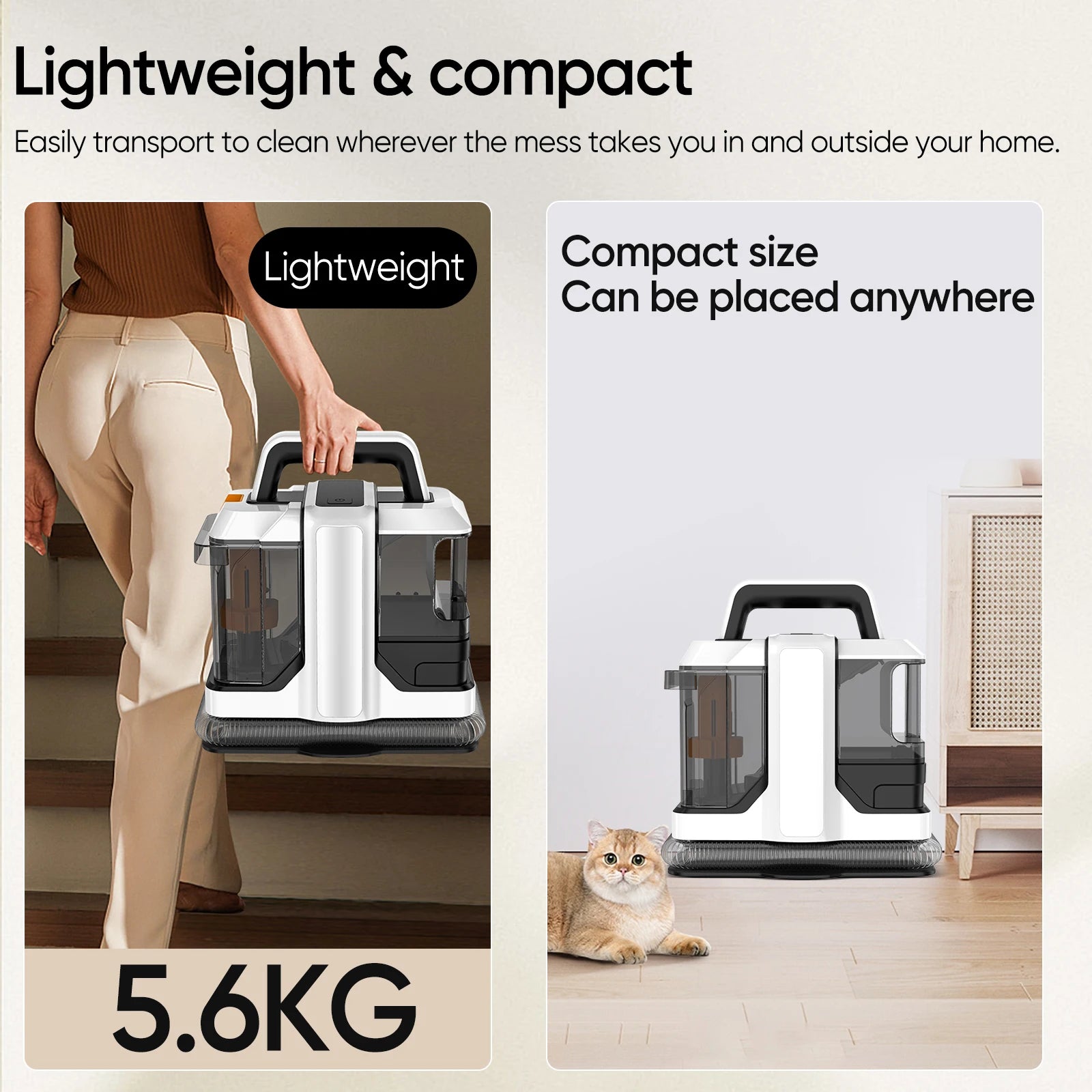 Portable Carpet Cleaner 750W 15KPa Portable Spot Cleaner for Car Sofa Pet Hair, Spray Suction Upholstery Clean Machine 