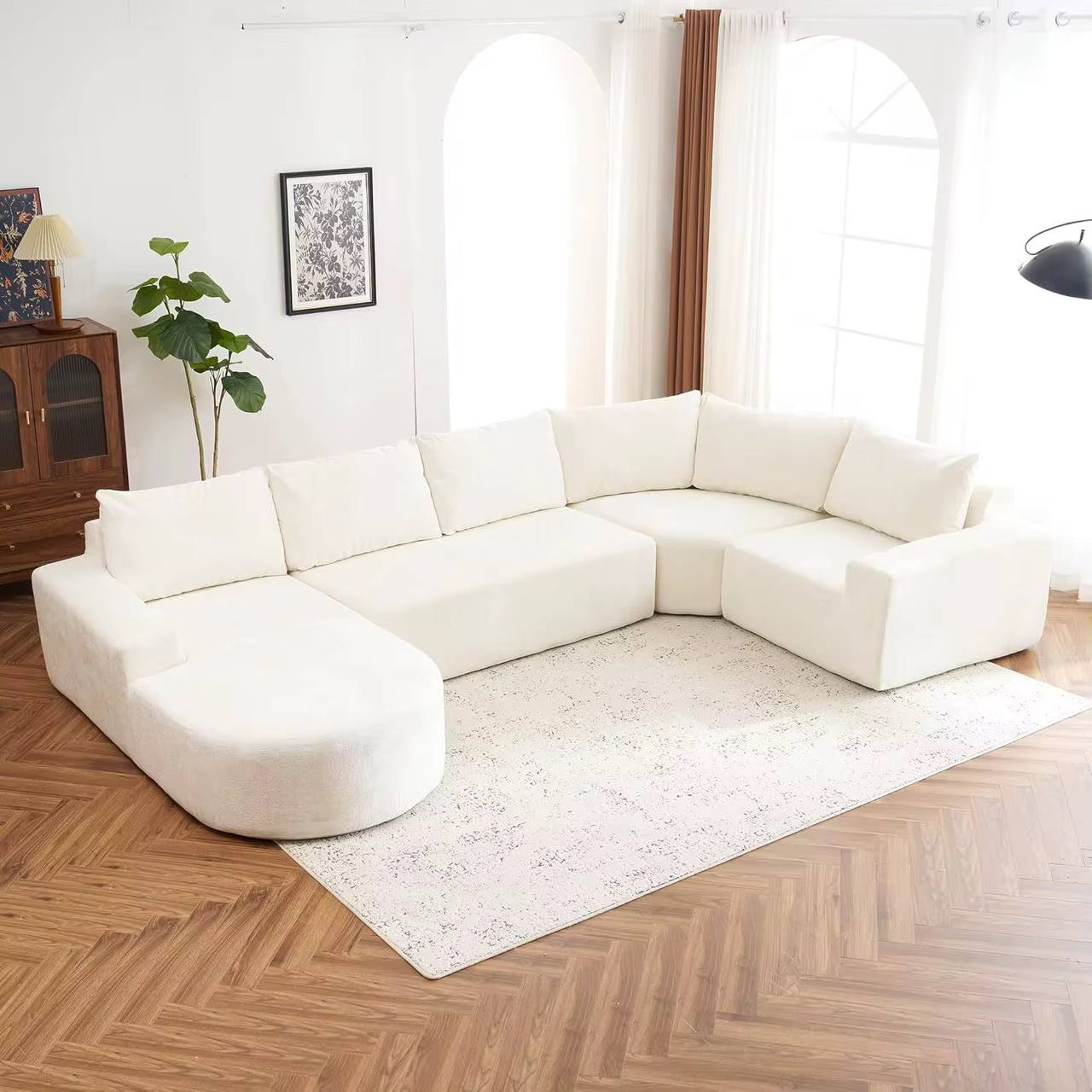 The Velura Minimalist U-Shaped Modular Velvet Sectional Sofa 