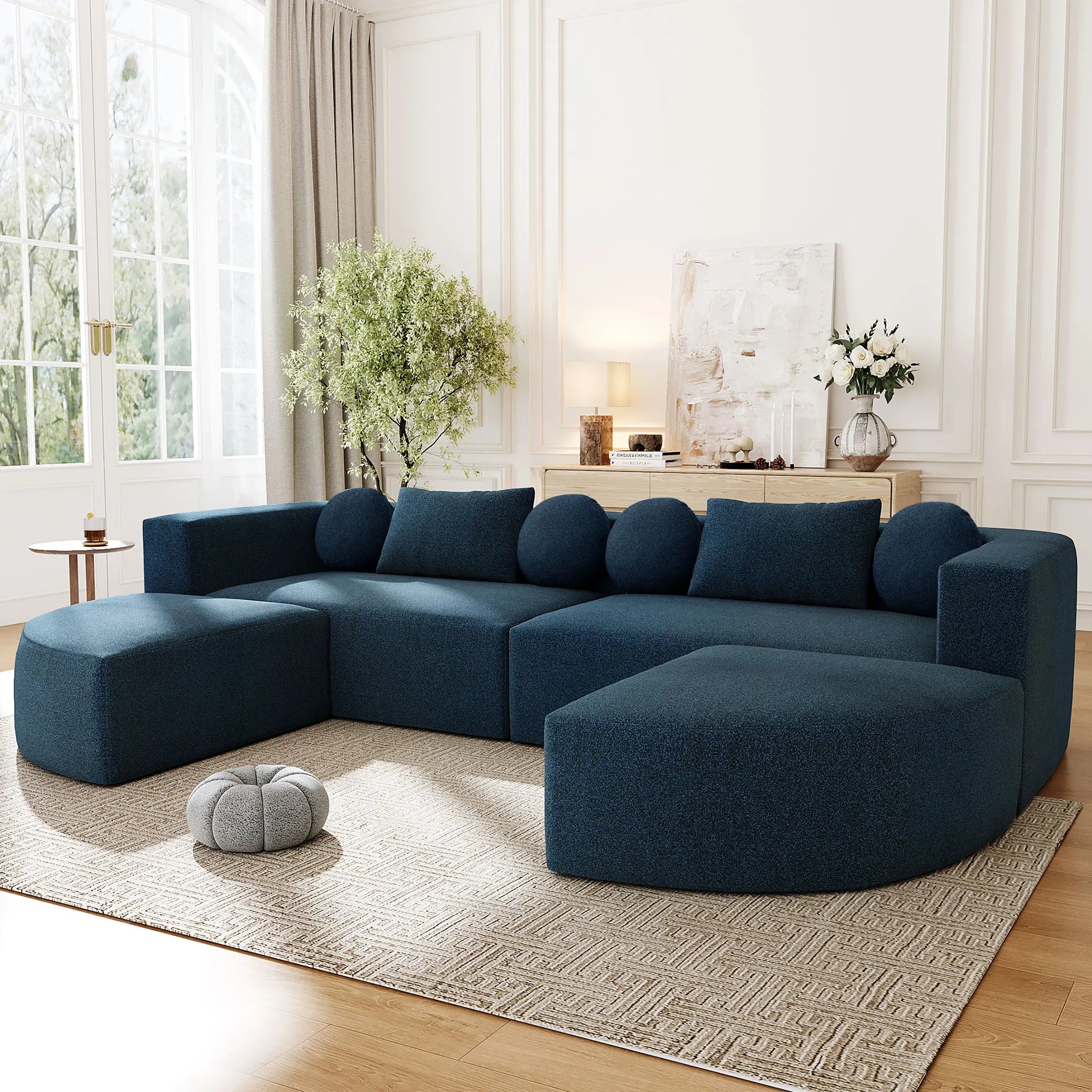 Boneless Modular Sectional Sofa Set 114.9" Free-Combined Chenille L-Shape Modern Villa Sofa Bed with Deep Seating Eco-Friendly 