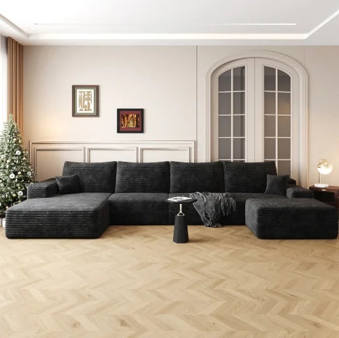 Cloud Sectional Sofa with 1 Ottoman,Modern Minimalist Upholstered Couches, Comfort U Shaped Sofa for Living Room 
