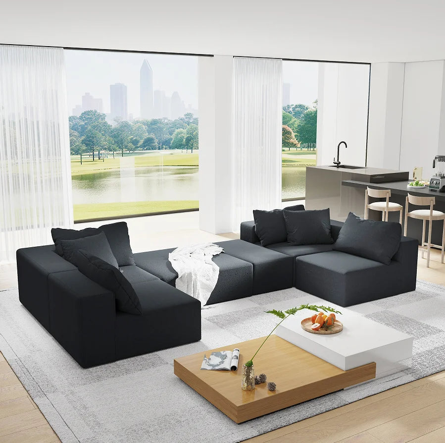 Modern Upholstered Sectional Sofa Couch Set,Modular 132" L Shaped Sectional Living Room Sofa Set With 6 Pillows 