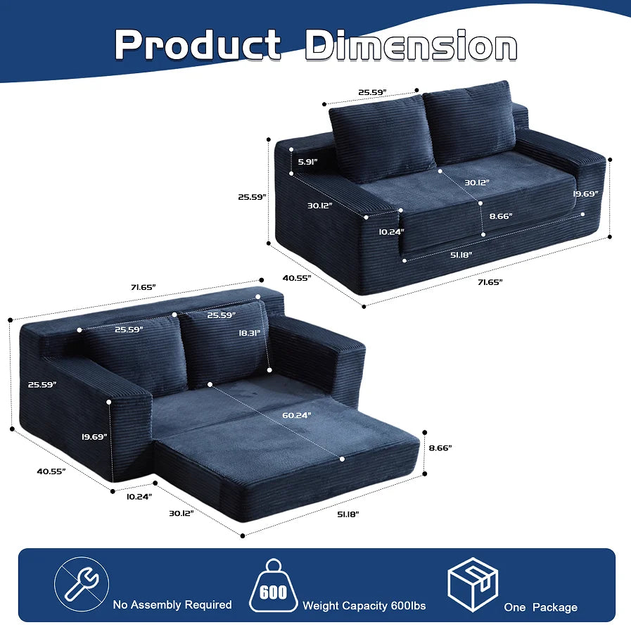 Loveseat Sofa, Comfortable Deep Seat Sofa Bed, Modern Small Corduroy Couch for Living Room Bedroom 