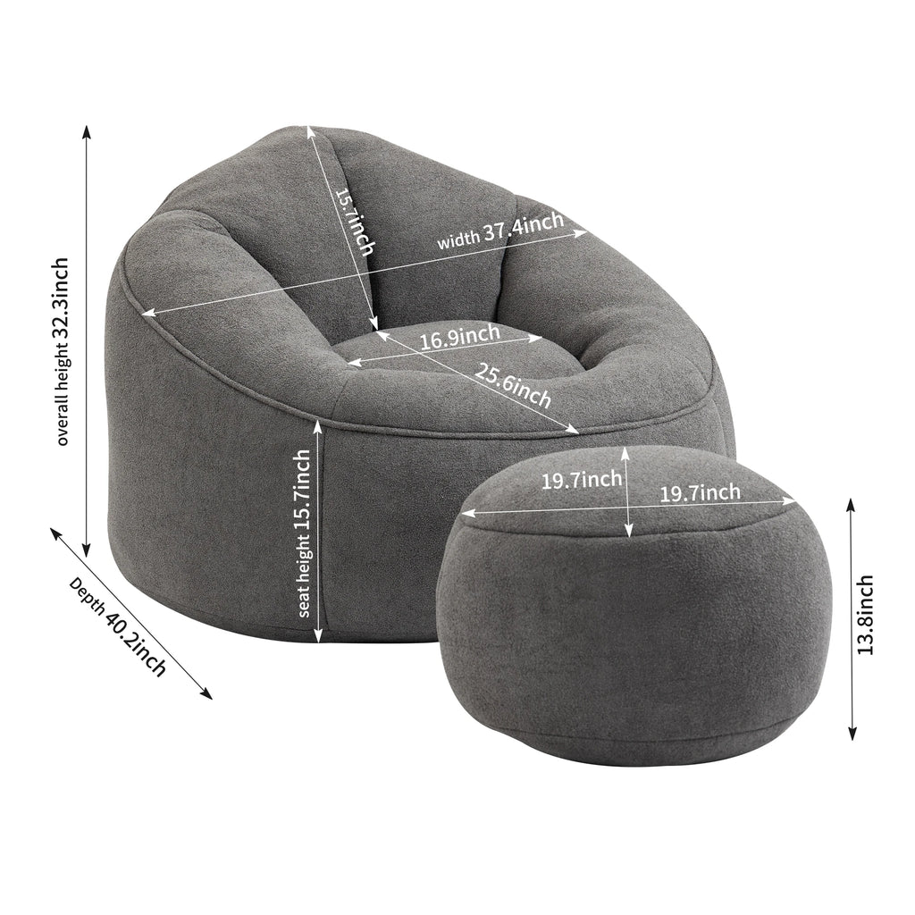 Modern Bedding Bean Bag Sofa Chair with Adjustable Height Microfiber Upholstery High Pressure Foam Padded Footrest for Adults 