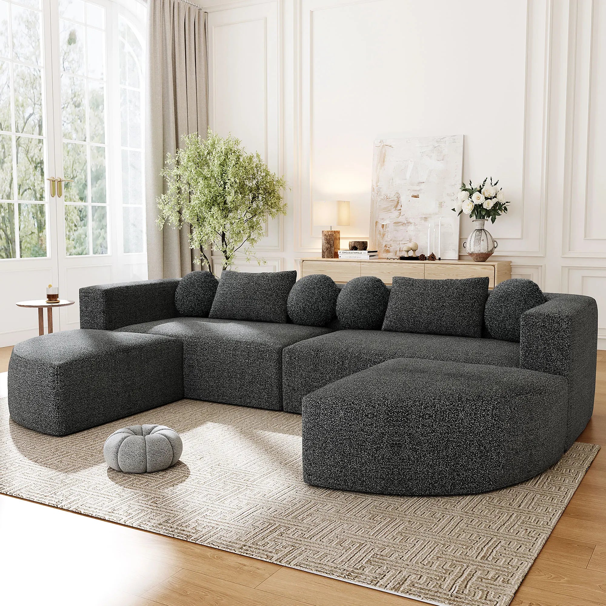 Boneless Modular Sectional Sofa Set 114.9" Free-Combined Chenille L-Shape Modern Villa Sofa Bed with Deep Seating Eco-Friendly 