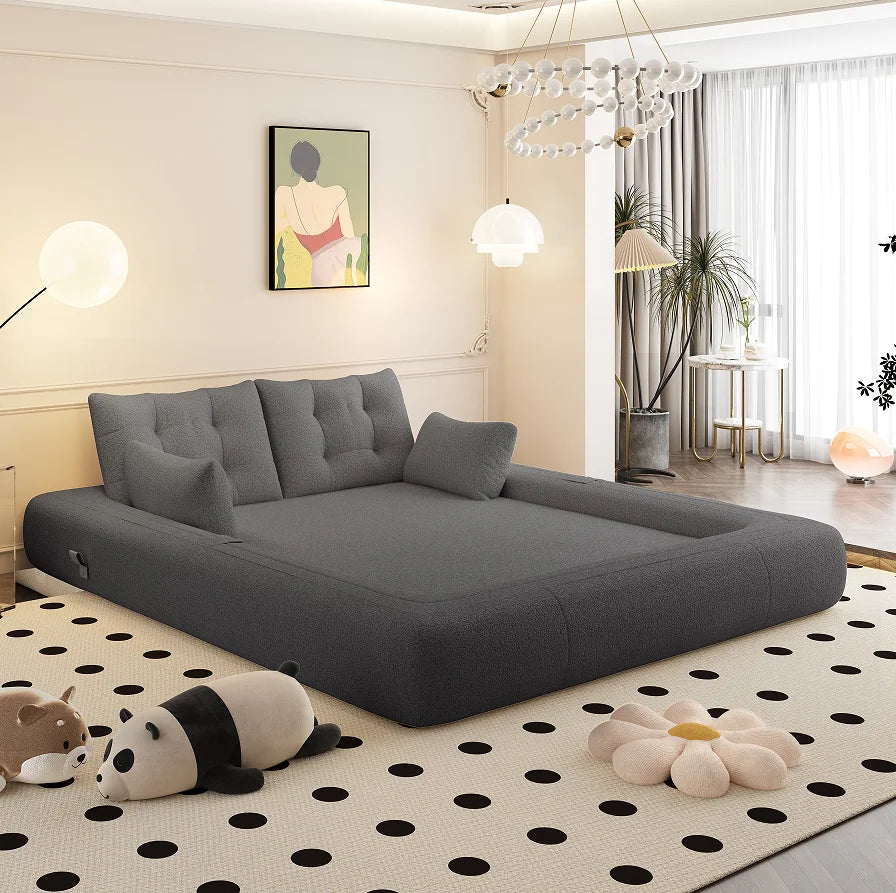 Multi-Functional 3-in-1 Foldable Sofa Bed Set 78.7" Modern Design Memory Foam-Filled Teddy Fabric for Apartment & Villa Use 