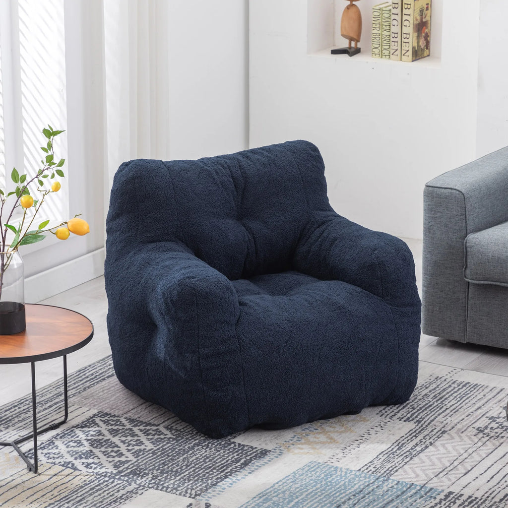 Soft Teddy Fabric Tufted Foam Bean Bag Chair With Teddy Fabric Ivory Color for Living Room 
