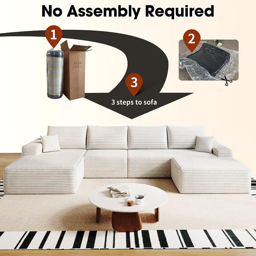 Cloud Sectional Sofa with 1 Ottoman,Modern Minimalist Upholstered Couches, Comfort U Shaped Sofa for Living Room 