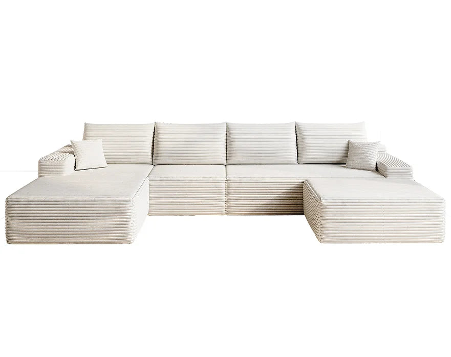 Cloud Sectional Sofa with 1 Ottoman,Modern Minimalist Upholstered Couches, Comfort U Shaped Sofa for Living Room 