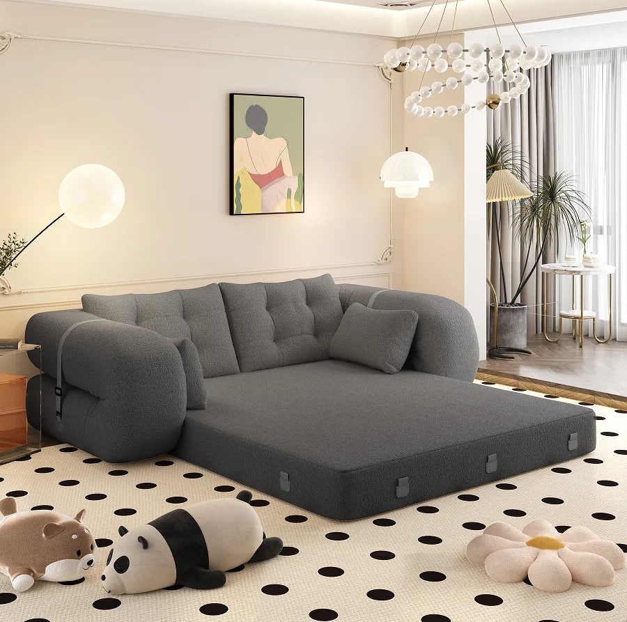 Multi-Functional 3-in-1 Foldable Sofa Bed Set 78.7" Modern Design Memory Foam-Filled Teddy Fabric for Apartment & Villa Use 