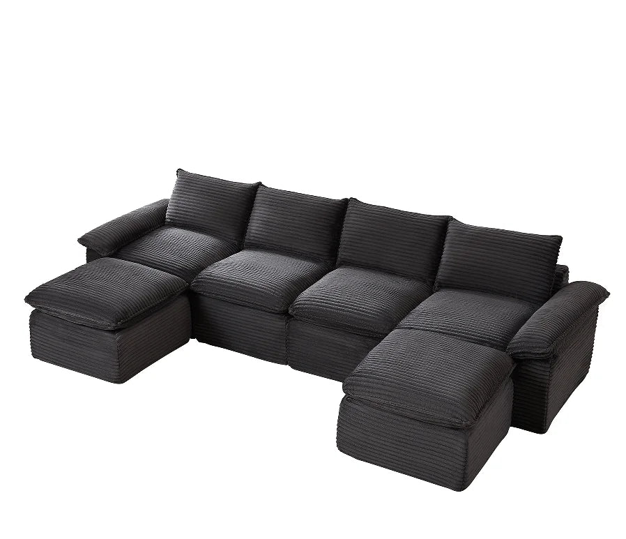 Boneless Oversized Sectional Compressed Foam Sofa Set Living Room Modern Convertible Modular Corduroy Vacuum Packaging 