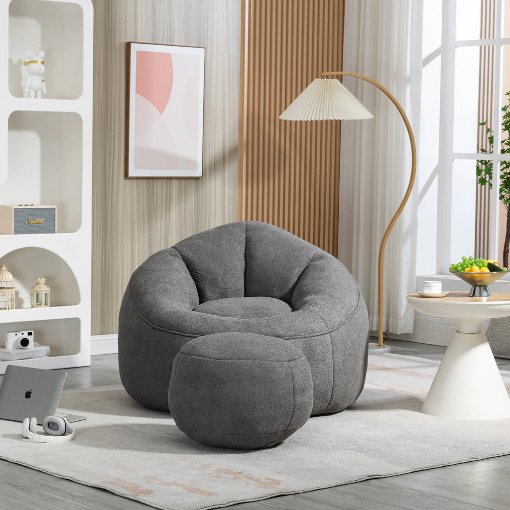 Modern Bedding Bean Bag Sofa Chair with Adjustable Height Microfiber Upholstery High Pressure Foam Padded Footrest for Adults 