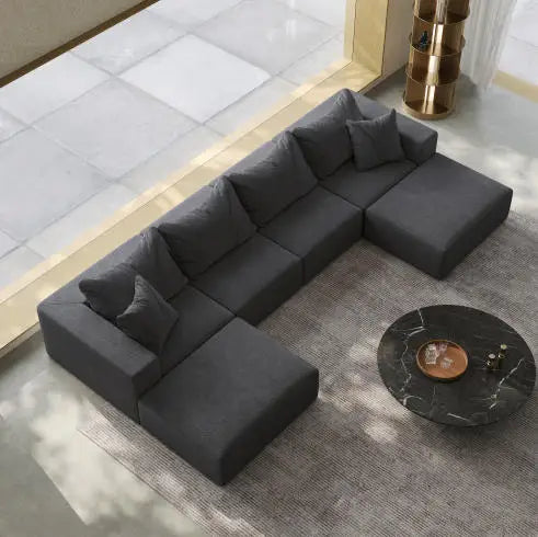 Oversized Chenille Sponge Cloud Sofa Modern Upholstered Modular U-Shape Sectional Sofa Set 162" Living Room Sofa Set 6 Pillows 