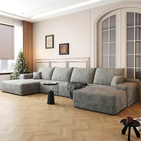 Cloud Sectional Sofa with 1 Ottoman,Modern Minimalist Upholstered Couches, Comfort U Shaped Sofa for Living Room 