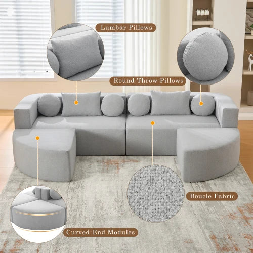 Boneless Modular Sectional Sofa Set 114.9" Free-Combined Chenille L-Shape Modern Villa Sofa Bed with Deep Seating Eco-Friendly 