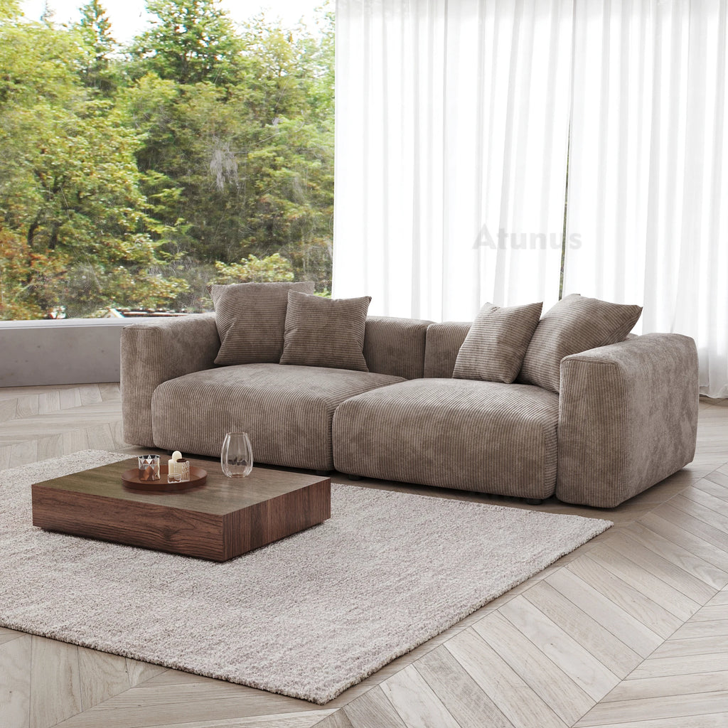 ATUNUS US in Stock Drop Shipping Italian Modern Vacuum Compressed Modular Sectional Sofa Couch Set Corduroy Fabric Sofa Set 