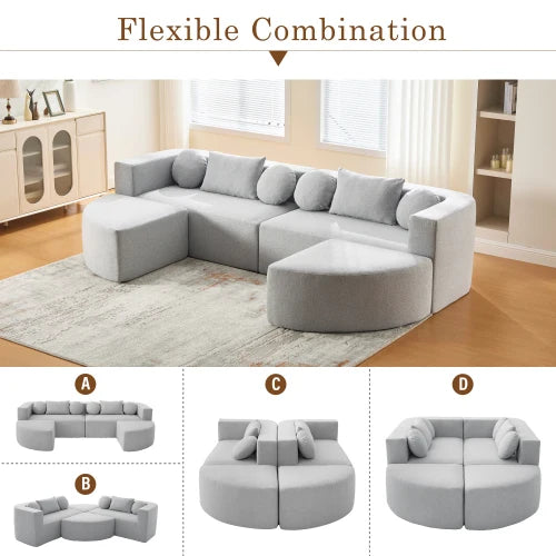 Boneless Modular Sectional Sofa Set 114.9" Free-Combined Chenille L-Shape Modern Villa Sofa Bed with Deep Seating Eco-Friendly 