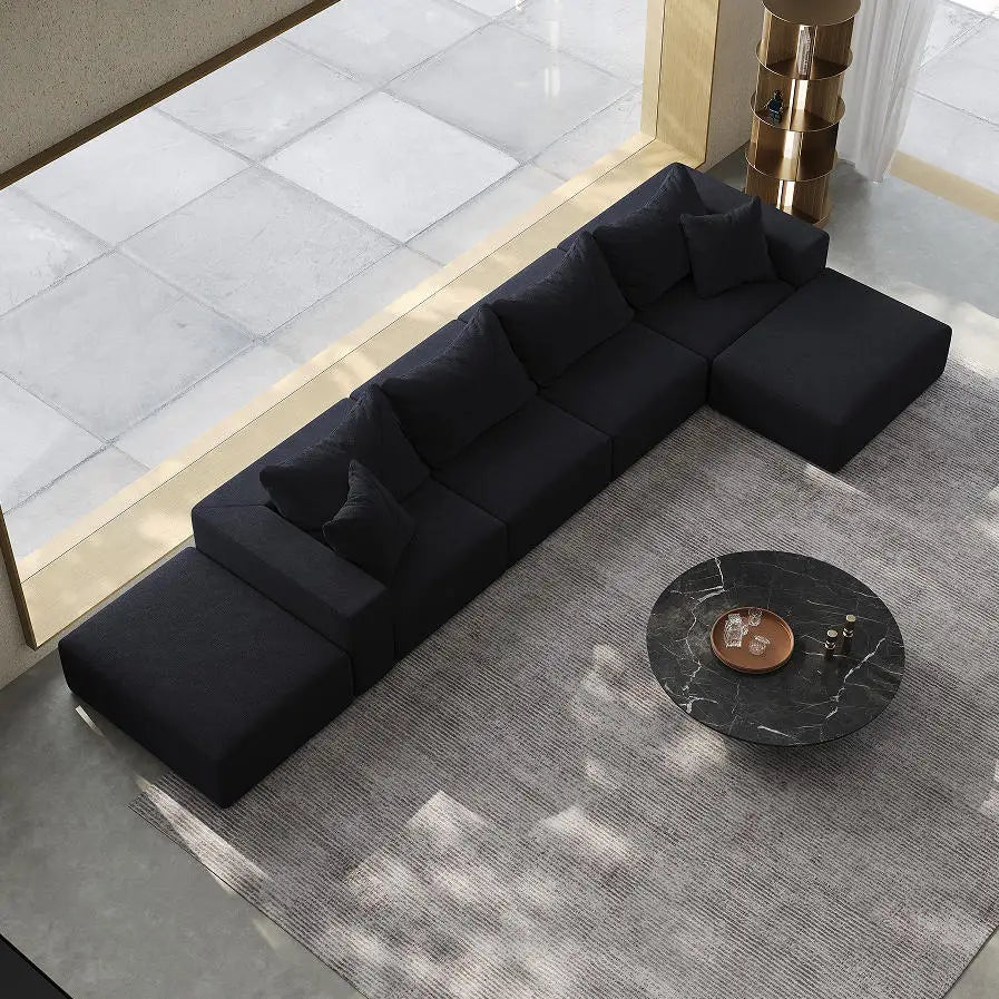 Oversized Chenille Sponge Cloud Sofa Modern Upholstered Modular U-Shape Sectional Sofa Set 162" Living Room Sofa Set 6 Pillows 