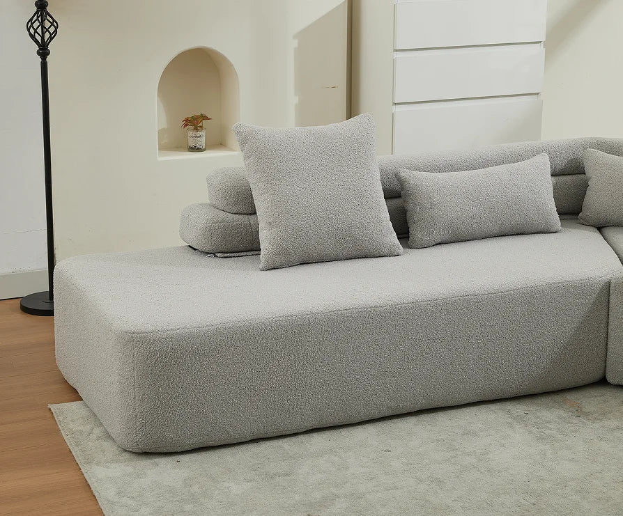 Modern Convertible 4-Seater Modular Sofa Set Apartment & Hotel Use No Assembly Required Boucle Teddy Fabric Upholstered 