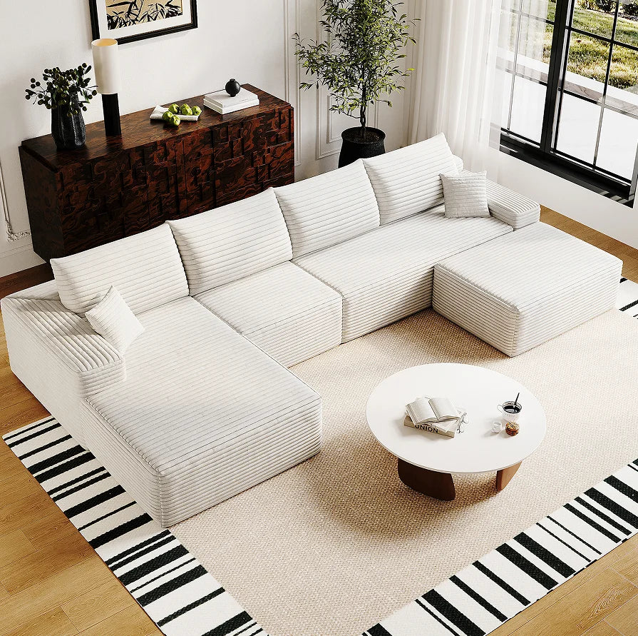 Cloud Sectional Sofa with 1 Ottoman,Modern Minimalist Upholstered Couches, Comfort U Shaped Sofa for Living Room 