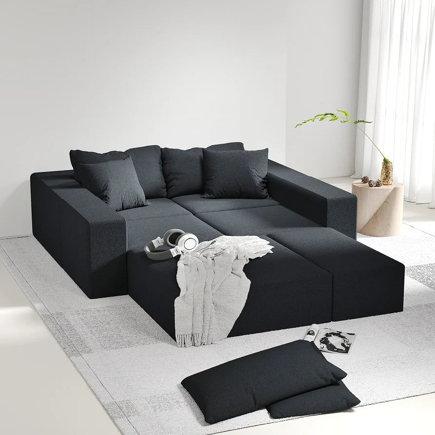 Modern Upholstered Sectional Sofa Couch Set,Modular 132" L Shaped Sectional Living Room Sofa Set With 6 Pillows 