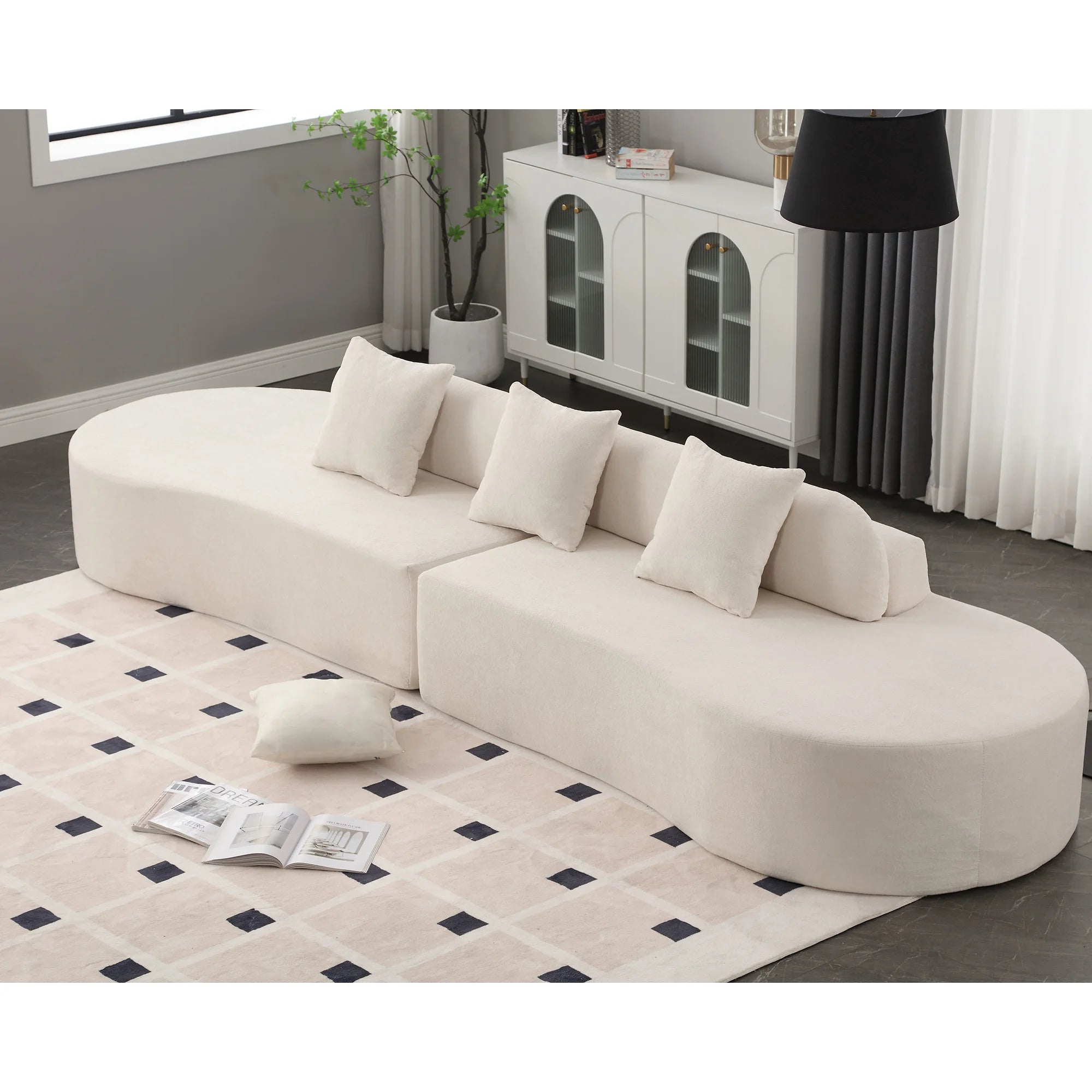 Three-Seat Minimalist Modern European Terry Cloth Compression Sofa Convertible Curved Combination for Living Room Apartment Bed 