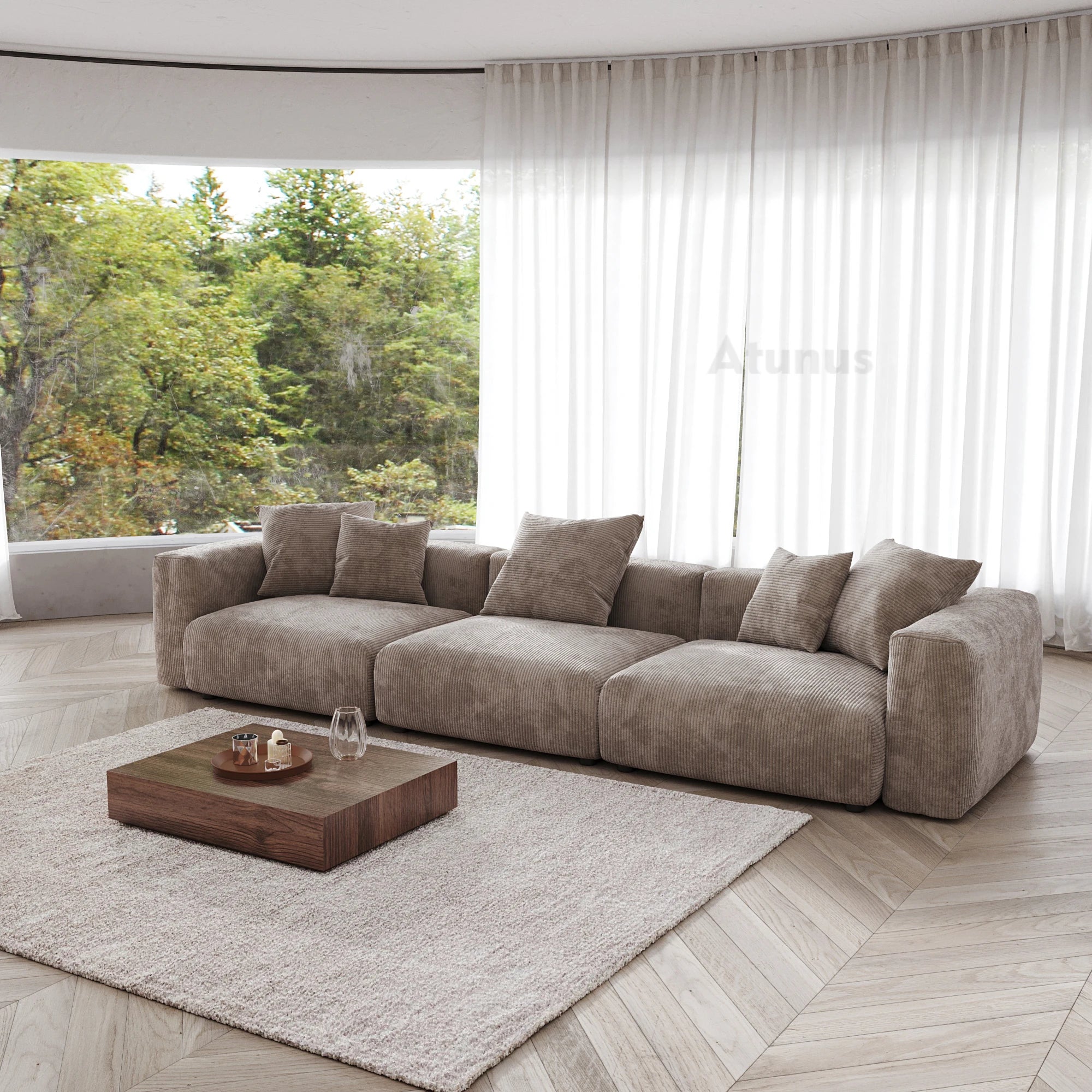 ATUNUS US in Stock Drop Shipping Italian Modern Vacuum Compressed Modular Sectional Sofa Couch Set Corduroy Fabric Sofa Set 