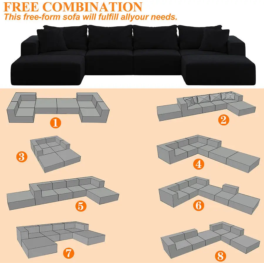 Oversized Chenille Sponge Cloud Sofa Modern Upholstered Modular U-Shape Sectional Sofa Set 162" Living Room Sofa Set 6 Pillows 