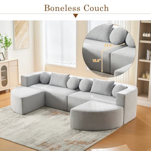 Boneless Modular Sectional Sofa Set 114.9" Free-Combined Chenille L-Shape Modern Villa Sofa Bed with Deep Seating Eco-Friendly 