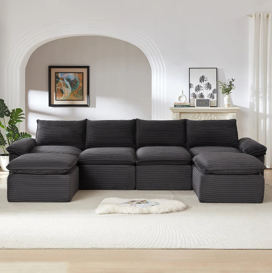 Boneless Oversized Sectional Compressed Foam Sofa Set Living Room Modern Convertible Modular Corduroy Vacuum Packaging 