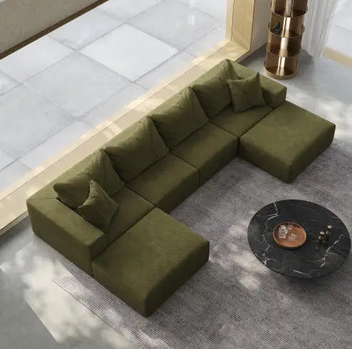 Oversized Chenille Sponge Cloud Sofa Modern Upholstered Modular U-Shape Sectional Sofa Set 162" Living Room Sofa Set 6 Pillows 