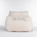 Soft Teddy Fabric Tufted Foam Bean Bag Chair with Modern Design One Seat Living Room Sofa Ivory White 