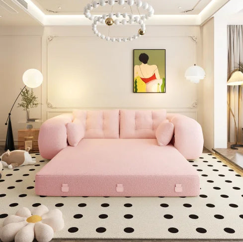 Multi-Functional 3-in-1 Foldable Sofa Bed Set 78.7" Modern Design Memory Foam-Filled Teddy Fabric for Apartment & Villa Use 