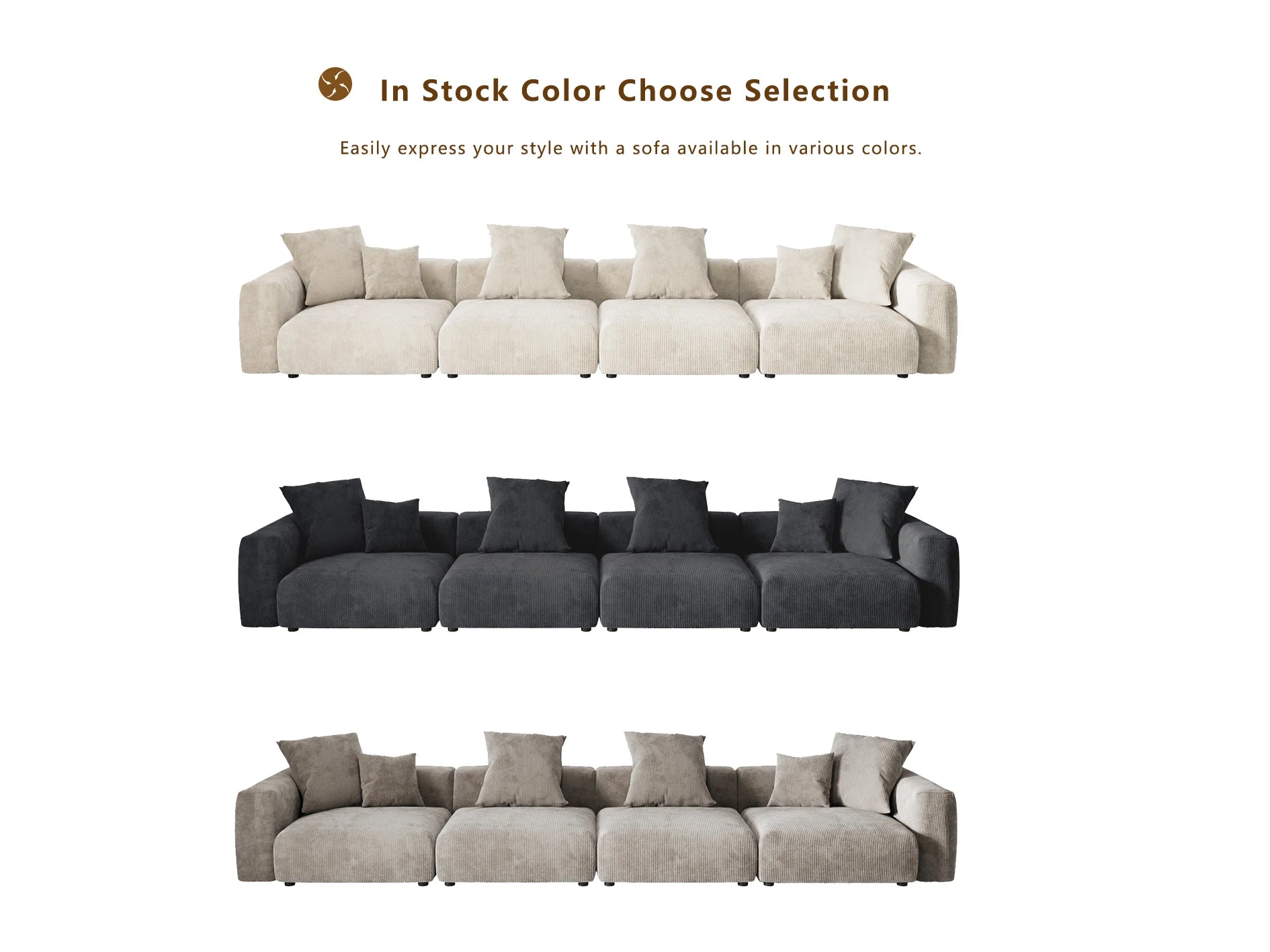 ATUNUS US in Stock Drop Shipping Italian Modern Vacuum Compressed Modular Sectional Sofa Couch Set Corduroy Fabric Sofa Set 