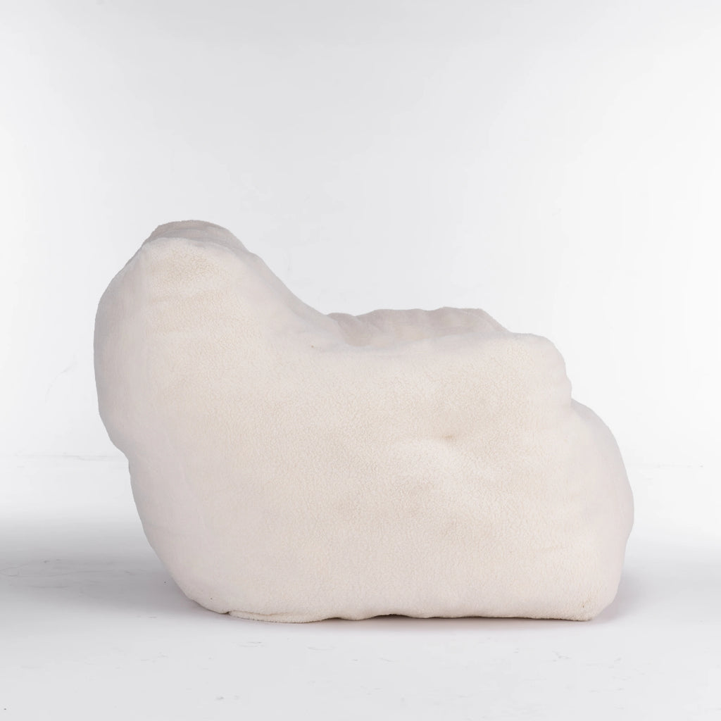 Soft Teddy Fabric Tufted Foam Bean Bag Chair with Modern Design One Seat Living Room Sofa Ivory White 