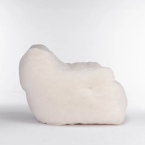 Soft Teddy Fabric Tufted Foam Bean Bag Chair with Modern Design One Seat Living Room Sofa Ivory White 