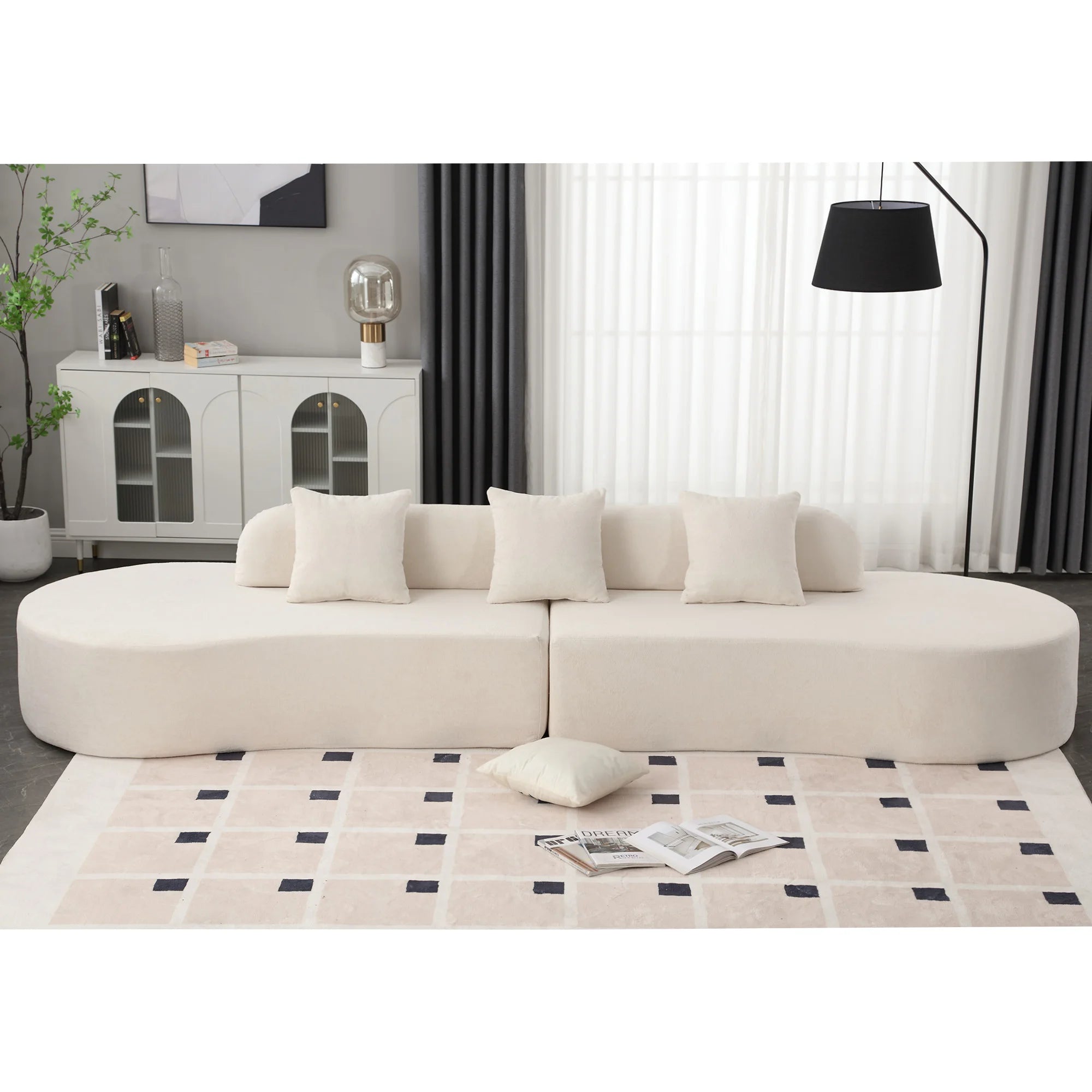Three-Seat Minimalist Modern European Terry Cloth Compression Sofa Convertible Curved Combination for Living Room Apartment Bed 