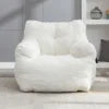 Soft Teddy Fabric Tufted Foam Bean Bag Chair with Modern Design One Seat Living Room Sofa Ivory White 