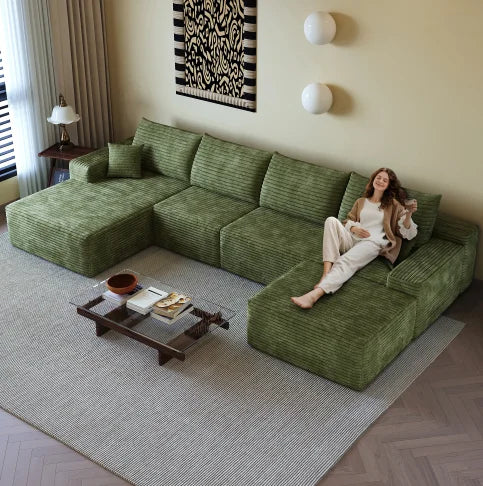 Cloud Sectional Sofa with 1 Ottoman,Modern Minimalist Upholstered Couches, Comfort U Shaped Sofa for Living Room 