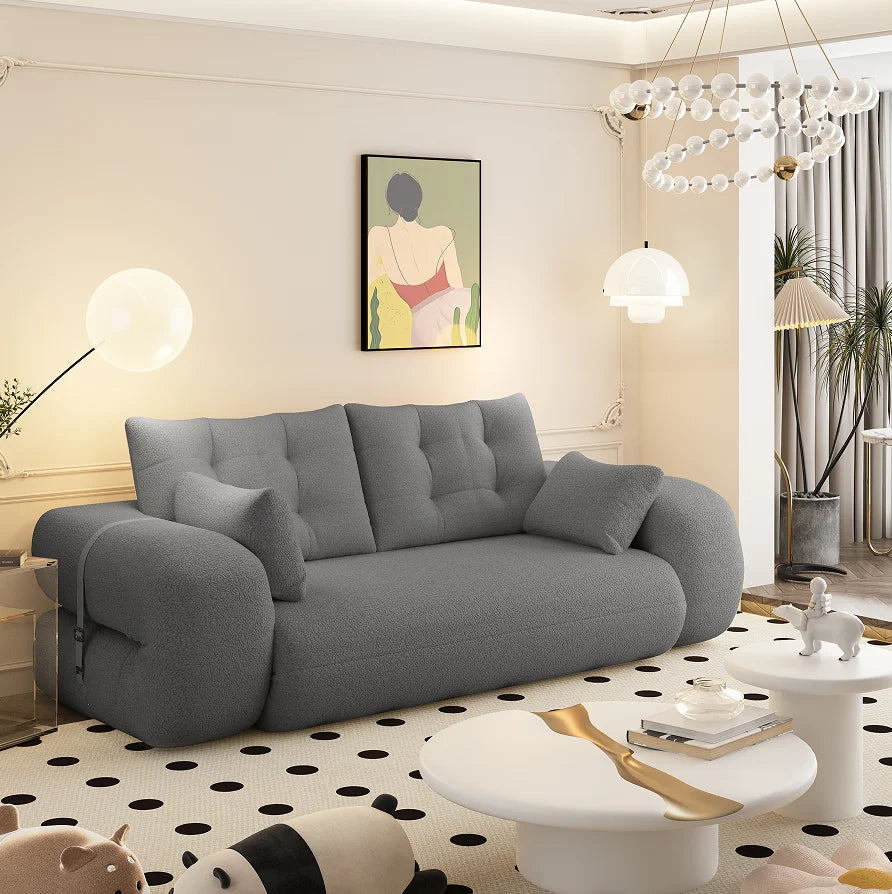 Multi-Functional 3-in-1 Foldable Sofa Bed Set 78.7" Modern Design Memory Foam-Filled Teddy Fabric for Apartment & Villa Use 