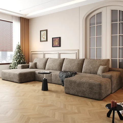 Cloud Sectional Sofa with 1 Ottoman,Modern Minimalist Upholstered Couches, Comfort U Shaped Sofa for Living Room 