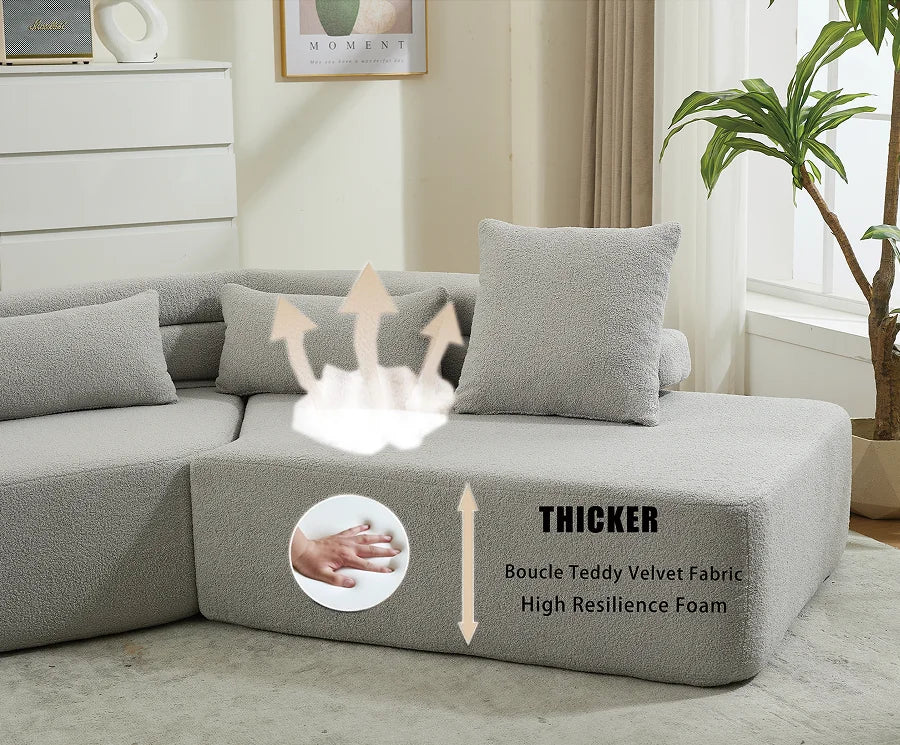 Modern Convertible 4-Seater Modular Sofa Set Apartment & Hotel Use No Assembly Required Boucle Teddy Fabric Upholstered 