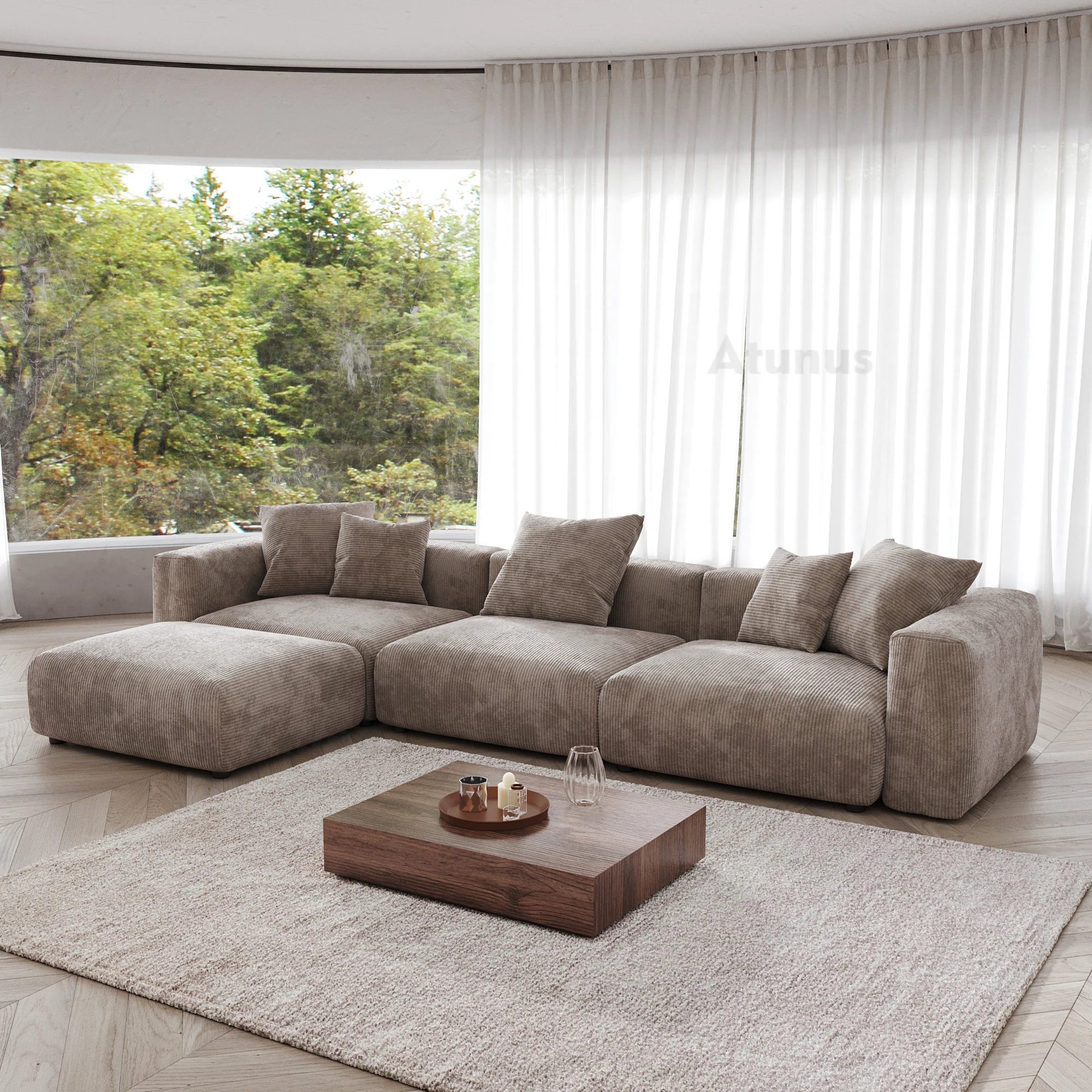 ATUNUS US in Stock Drop Shipping Italian Modern Vacuum Compressed Modular Sectional Sofa Couch Set Corduroy Fabric Sofa Set 