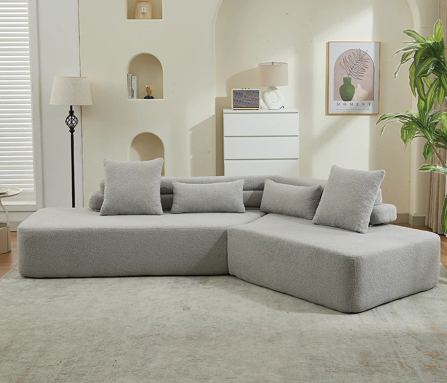 Modern Convertible 4-Seater Modular Sofa Set Apartment & Hotel Use No Assembly Required Boucle Teddy Fabric Upholstered 