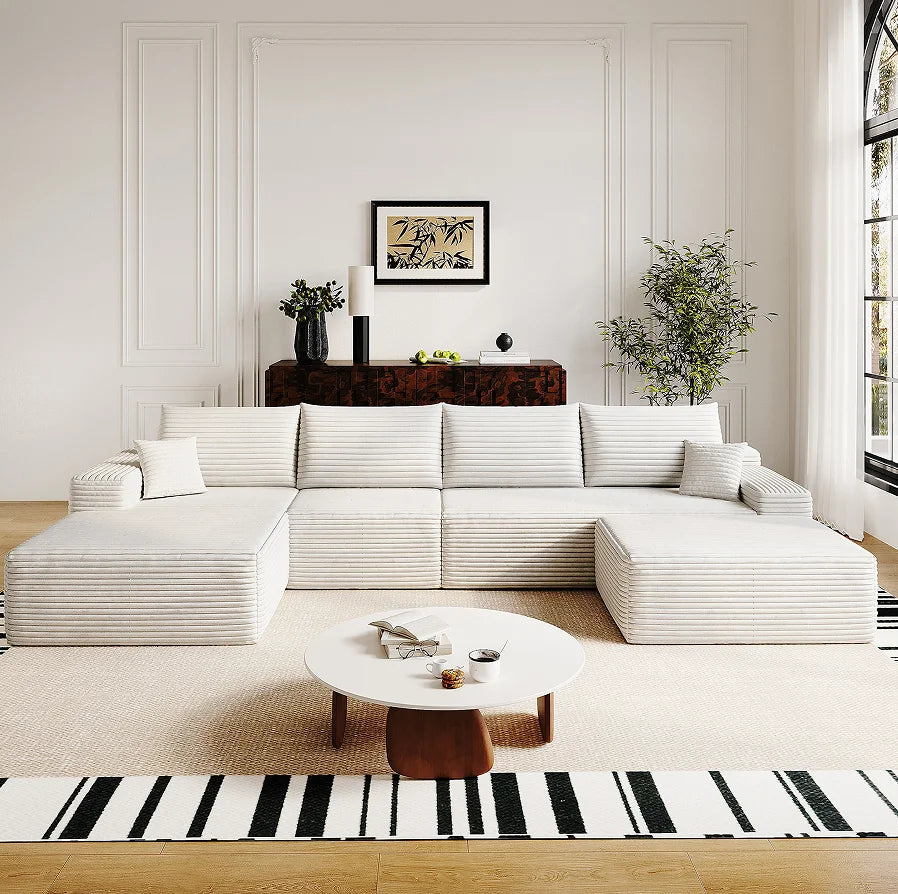 Cloud Sectional Sofa with 1 Ottoman,Modern Minimalist Upholstered Couches, Comfort U Shaped Sofa for Living Room 