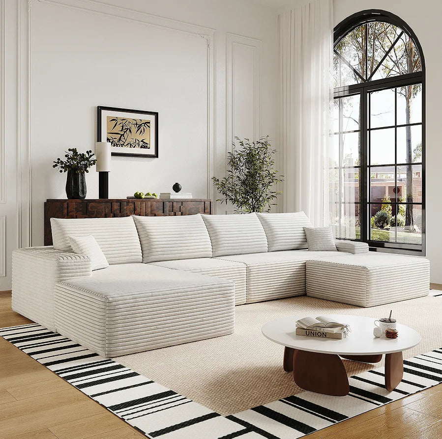 Cloud Sectional Sofa with 1 Ottoman,Modern Minimalist Upholstered Couches, Comfort U Shaped Sofa for Living Room 