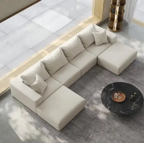 Oversized Chenille Sponge Cloud Sofa Modern Upholstered Modular U-Shape Sectional Sofa Set 162" Living Room Sofa Set 6 Pillows 