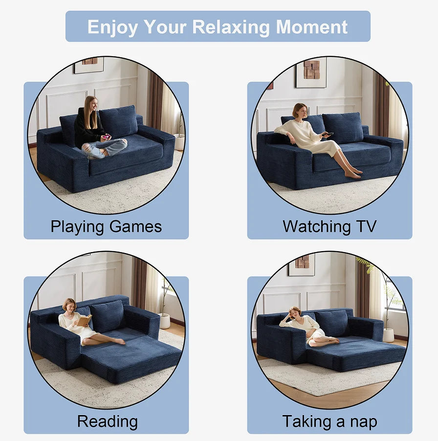 Loveseat Sofa, Comfortable Deep Seat Sofa Bed, Modern Small Corduroy Couch for Living Room Bedroom 