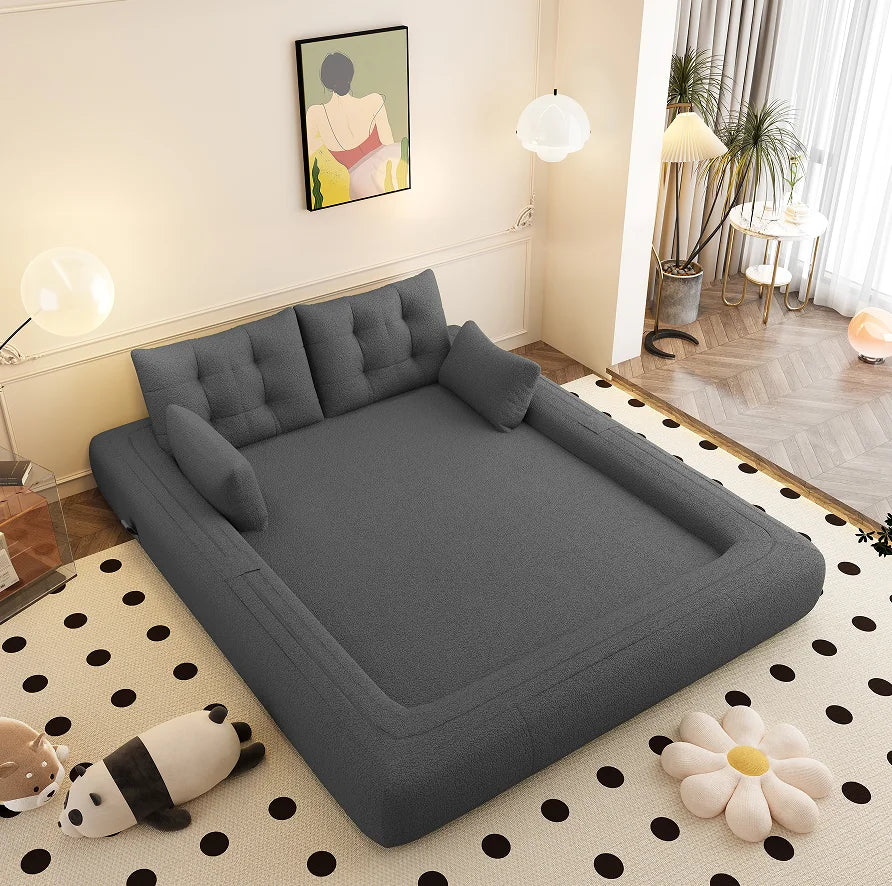 Multi-Functional 3-in-1 Foldable Sofa Bed Set 78.7" Modern Design Memory Foam-Filled Teddy Fabric for Apartment & Villa Use 