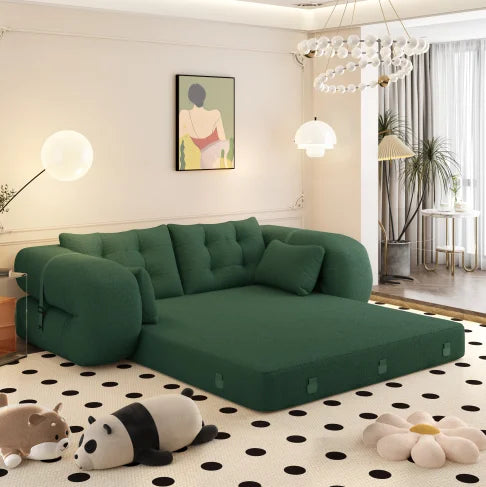 Multi-Functional 3-in-1 Foldable Sofa Bed Set 78.7" Modern Design Memory Foam-Filled Teddy Fabric for Apartment & Villa Use 