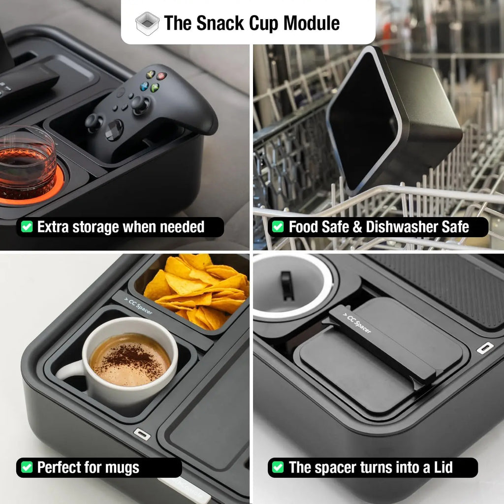 Sofa Caddy with Armrest, Cup Holder, Phone Stand & Storage for Drinks, Snacks, Remote - Black 
